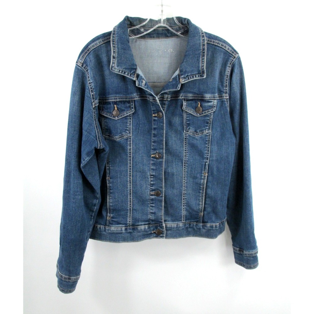 Old Navy Womens Trucker Jean Jacket Dark Blue Denim L Classic Y2K 2012